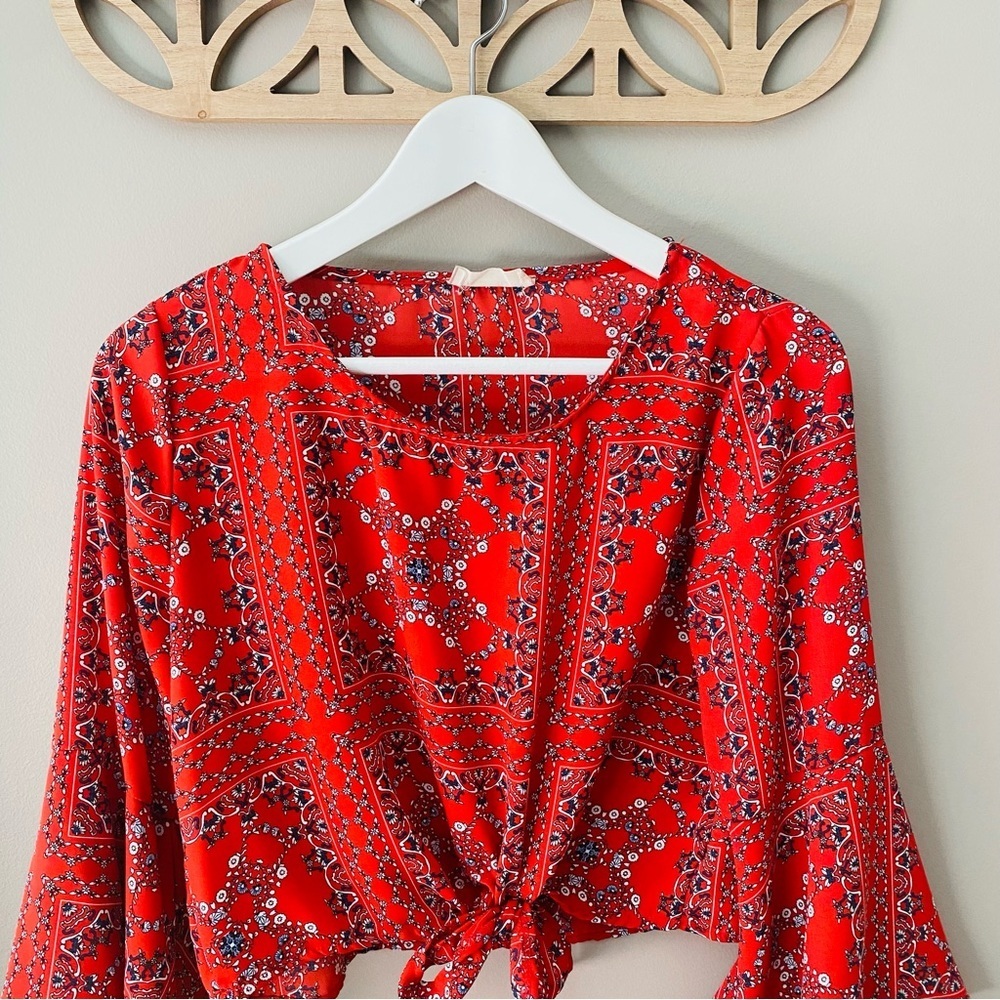 Altar'd State Bell Sleeve Blouse Red Sz Small - Picture 2 of 9